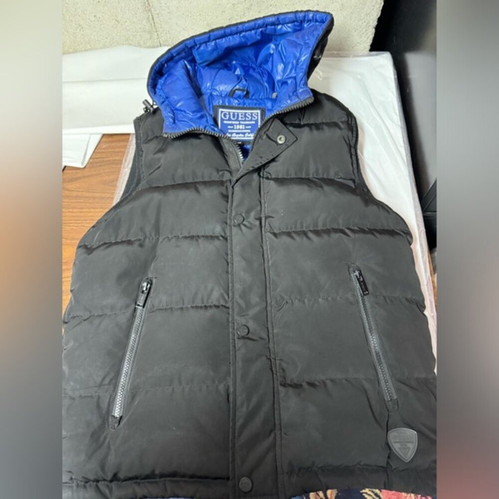 Guess Puffer Mens Vest With Hood Black - Picture 11 of 11
